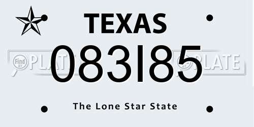 083I85 Texas License Plate