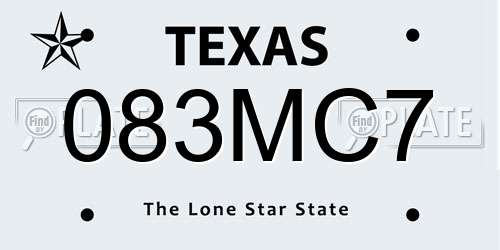 083MC7 Texas License Plate