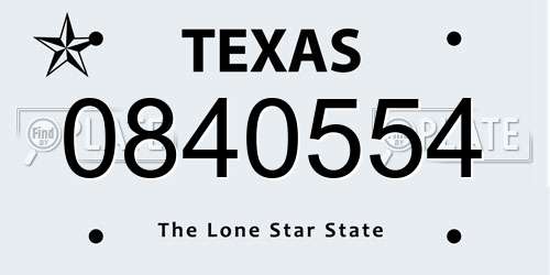 0840554 Texas License Plate