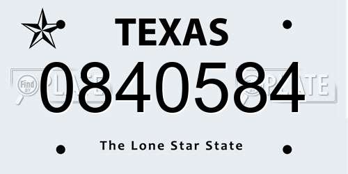 0840584 Texas License Plate