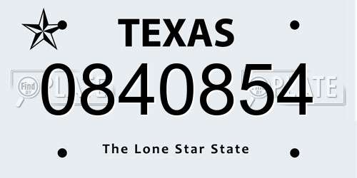 0840854 Texas License Plate