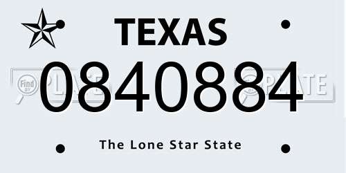0840884 Texas License Plate
