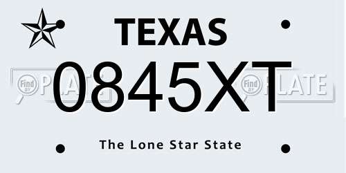 0845XT Texas License Plate