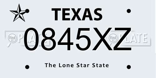 0845XZ Texas License Plate