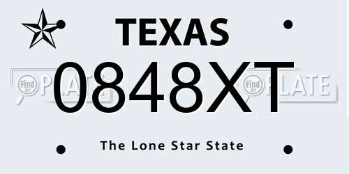 0848XT Texas License Plate