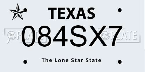 084SX7 Texas License Plate
