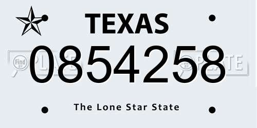 0854258 Texas License Plate