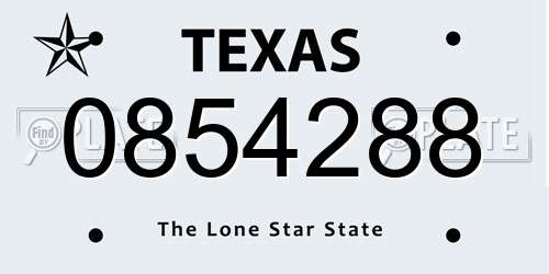 0854288 Texas License Plate