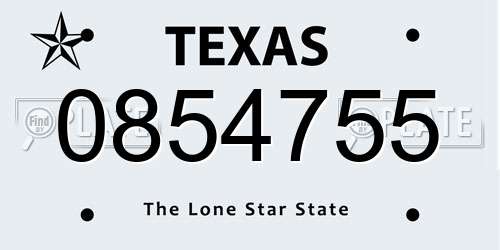 0854755 Texas License Plate