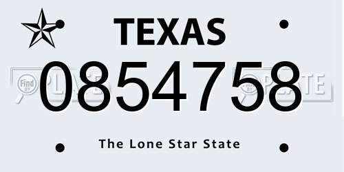 0854758 Texas License Plate