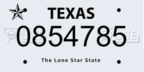 0854785 Texas License Plate