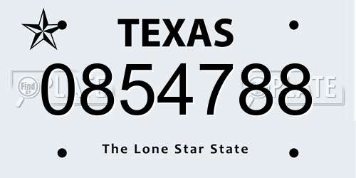 0854788 Texas License Plate