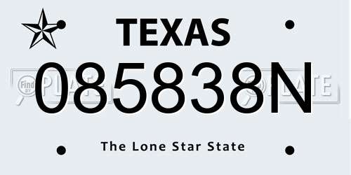 085838N Texas License Plate