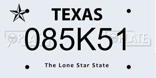 085K51 Texas License Plate