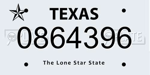 0864396 Texas License Plate