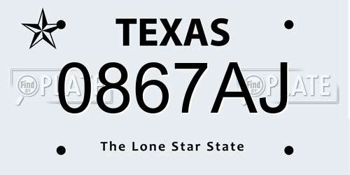 0867AJ Texas License Plate