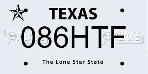 086HTF Texas License Plate