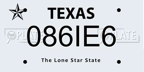 086IE6 Texas License Plate
