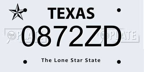 0872ZD Texas License Plate