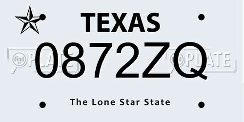 0872ZQ Texas License Plate
