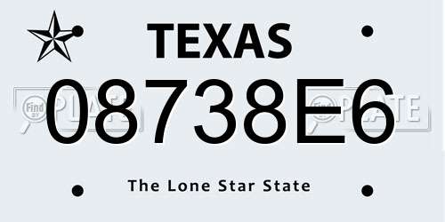 08738E6 Texas License Plate