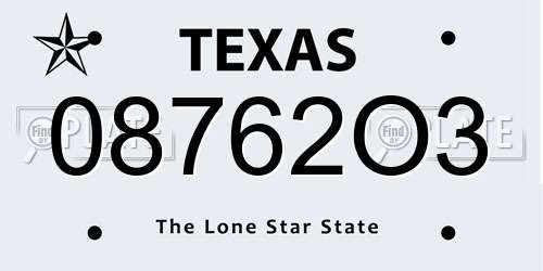 08762O3 Texas License Plate