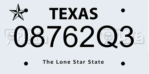 08762Q3 Texas License Plate