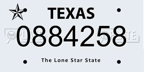 0884258 Texas License Plate