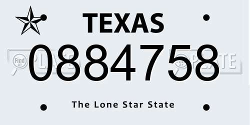 0884758 Texas License Plate