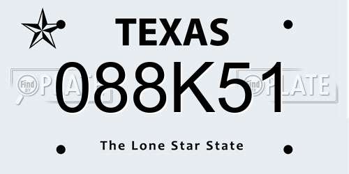 088K51 Texas License Plate