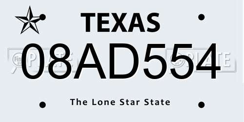 08AD554 Texas License Plate