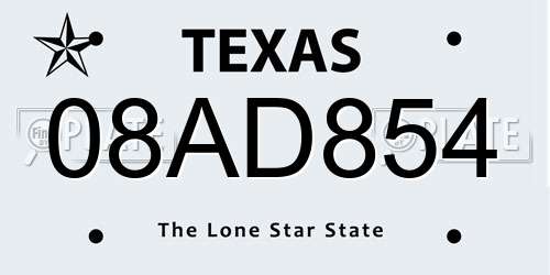 08AD854 Texas License Plate