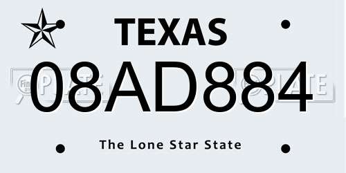 08AD884 Texas License Plate
