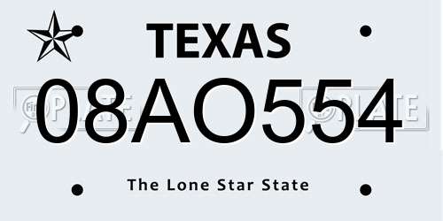 08AO554 Texas License Plate