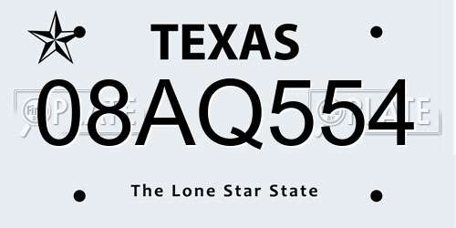 08AQ554 Texas License Plate
