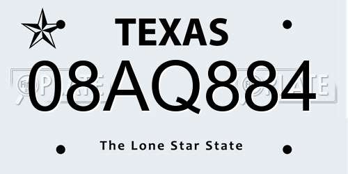 08AQ884 Texas License Plate