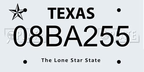 08BA255 Texas License Plate