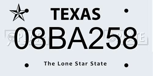 08BA258 Texas License Plate