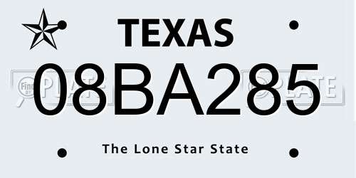08BA285 Texas License Plate