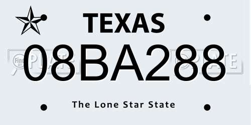 08BA288 Texas License Plate