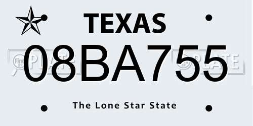 08BA755 Texas License Plate
