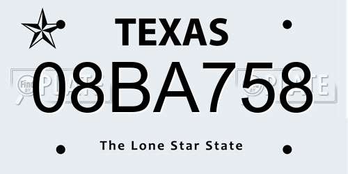 08BA758 Texas License Plate