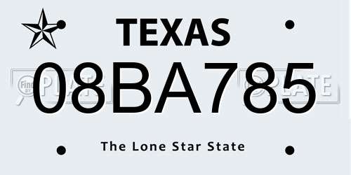 08BA785 Texas License Plate