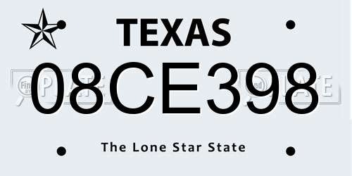08CE398 Texas License Plate