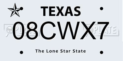 08CWX7 Texas License Plate