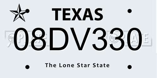 08DV330 Texas License Plate