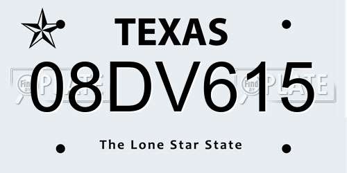 08DV615 Texas License Plate