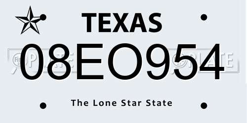 08EO954 Texas License Plate