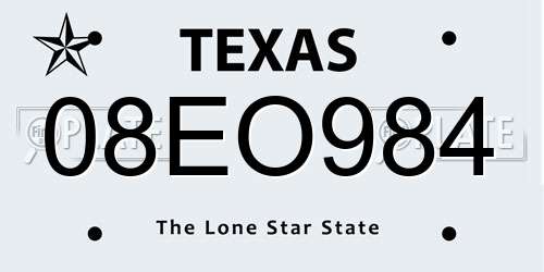 08EO984 Texas License Plate