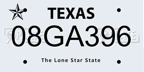 08GA396 Texas License Plate